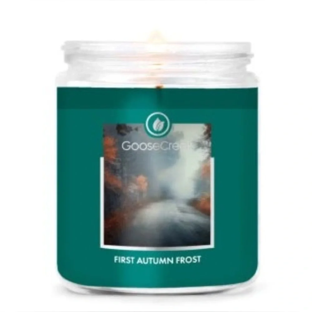 Goose Creek First Autumn Frost single wick Candle  new with lid brand